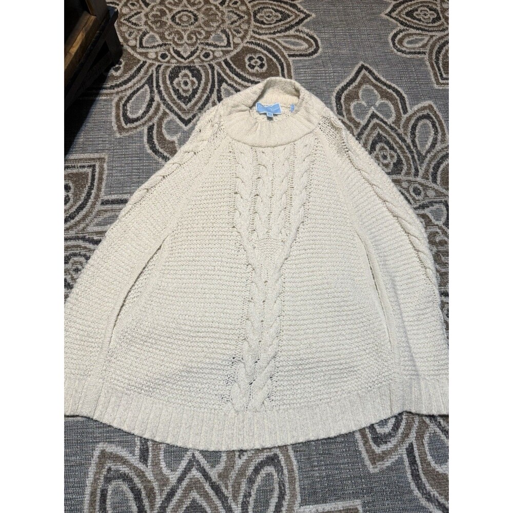 Draper James cream cable knit mock neck sweater poncho cape